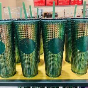 Starbucks Green Rainforest Grid Cup Iridescent Cold Tumbler Venti 24oz New 2022